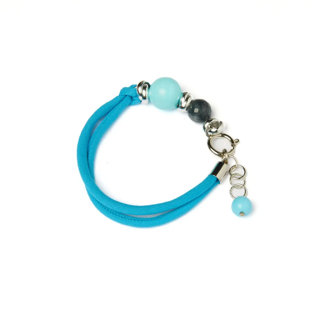 Bracciale in cotone con Pasta Turchese ed elementi in metallo