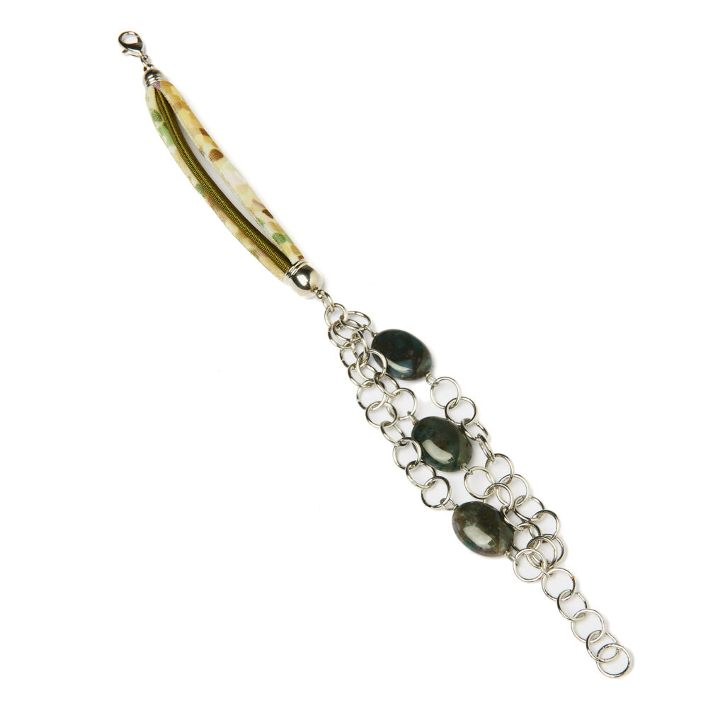 Bracciale multifilo in cotone, con catena in metallo ed Agata Muschiata