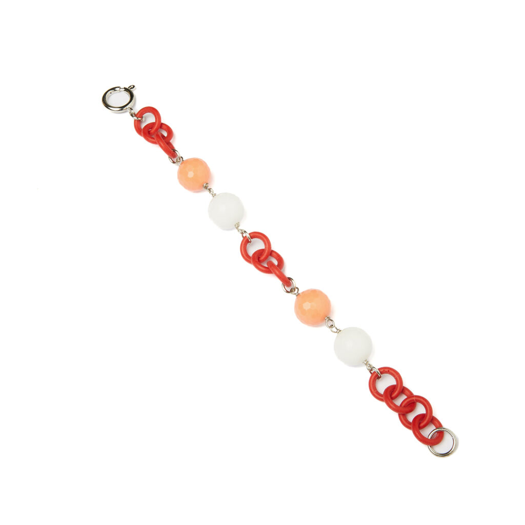 Bracciale con Agata e Pasta Color Salmone, in metallo e Gomma