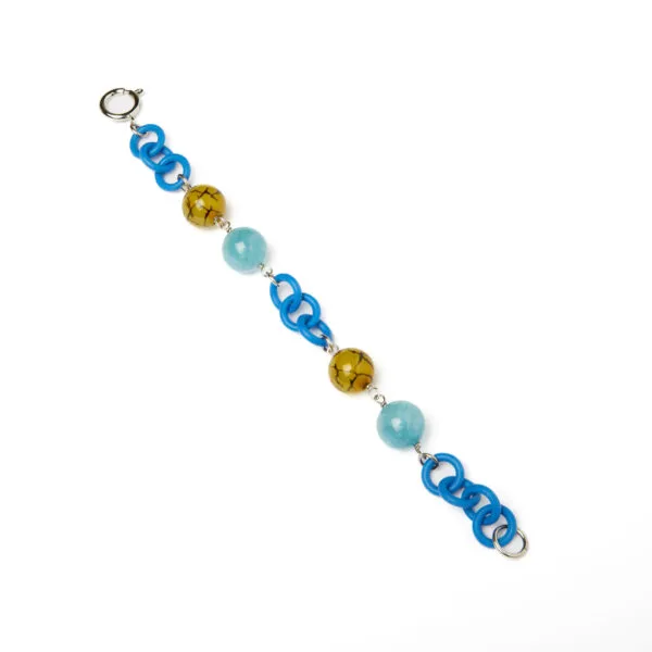 Bracciale con Agata e Quarzo Azzurro, in metallo e Gomma