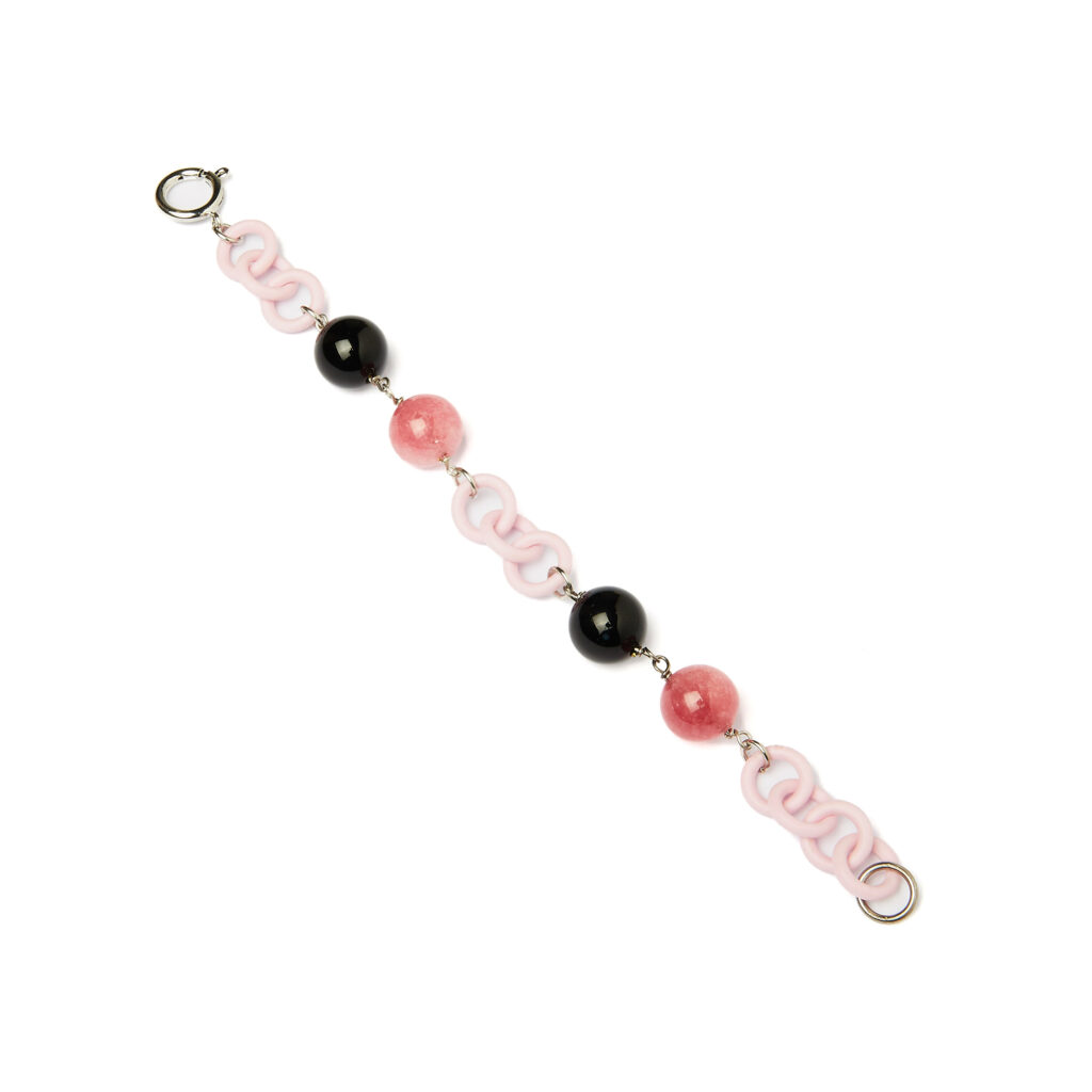 Bracciale con Agata e Quarzo Ciliegia, in metallo e Gomma