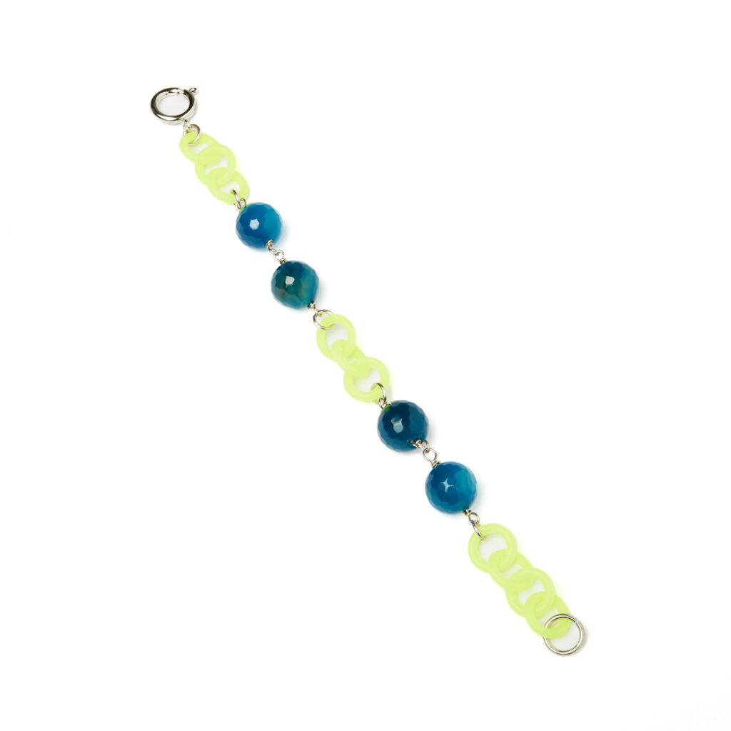 Bracciale con Agata Blu, in metallo e Gomma