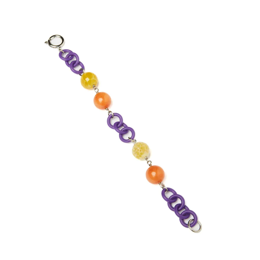 Bracciale con Agata Gialla e Quarzo, in metallo e Gomma