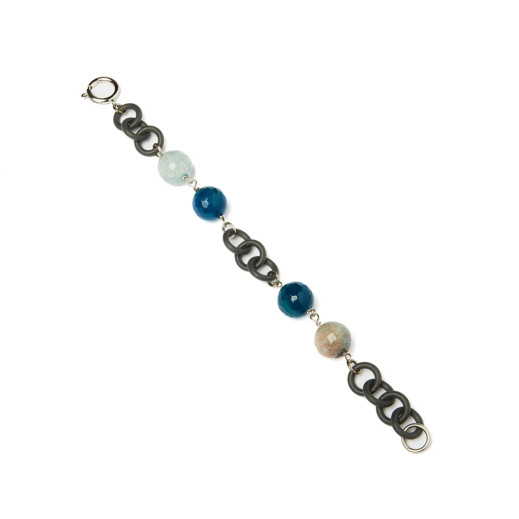 Bracciale con Agata Blu ed Azzurra, in metallo e Gomma