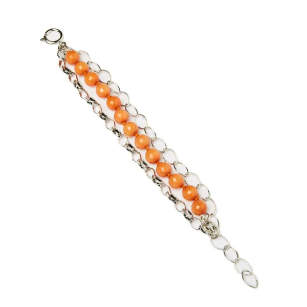Bracciale a tre fili con Quarzo Arancione e catene in Metallo