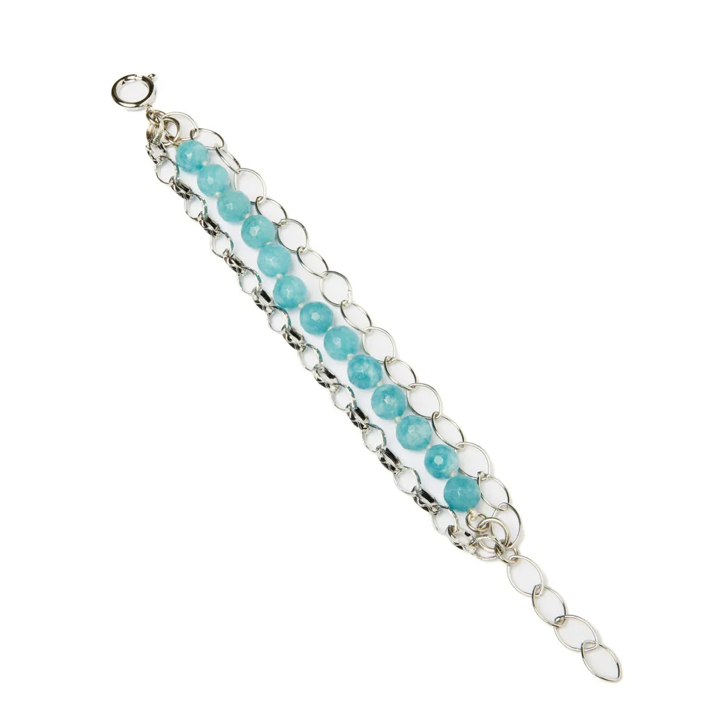 Bracciale a tre fili con Quarzo Azzurro e catene in Metallo