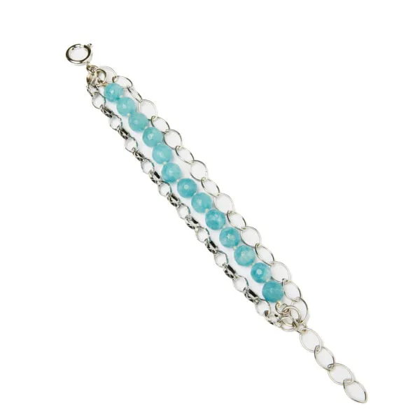 Bracciale a tre fili con Quarzo Azzurro e catene in Metallo
