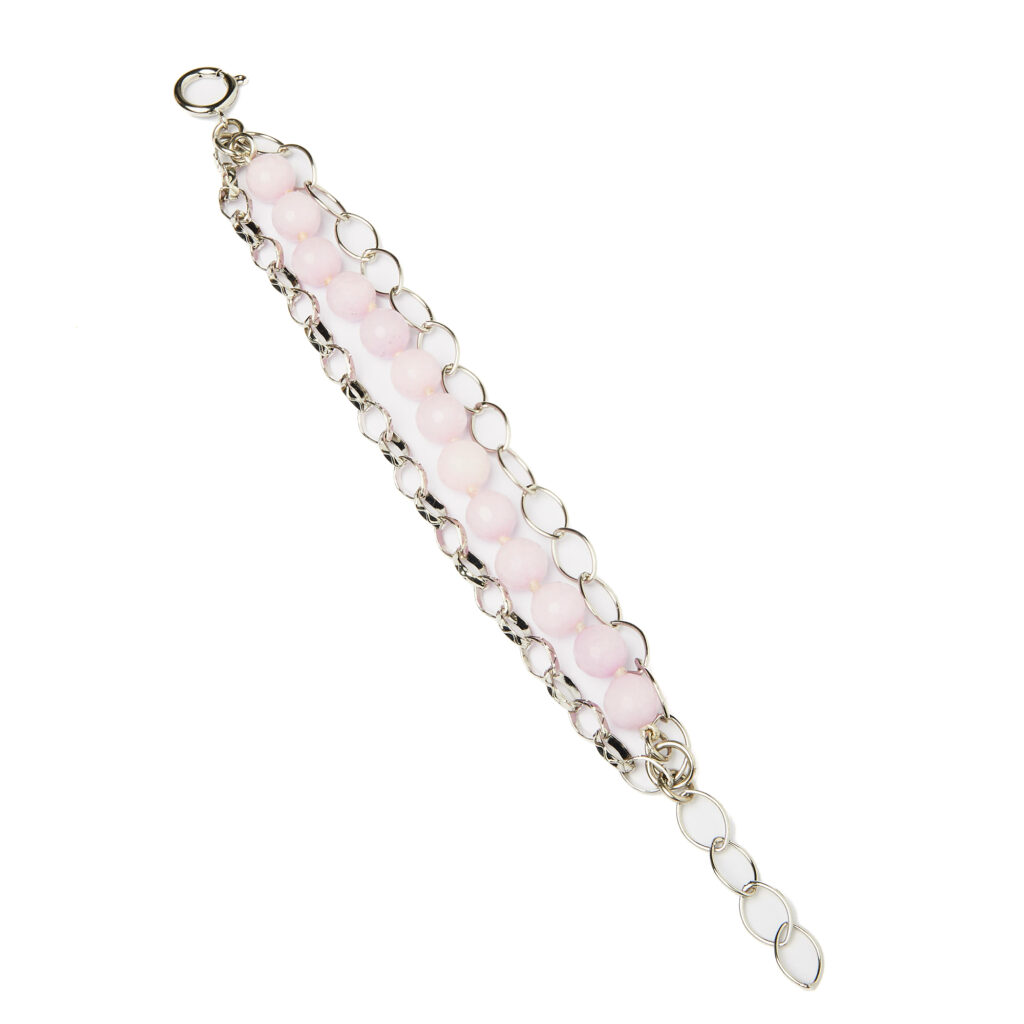 Bracciale a tre fili con Quarzo Lillà e catene in Metallo
