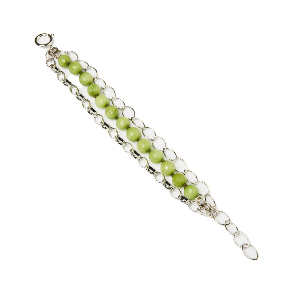 Bracciale a tre fili con Quarzo Verde e catene in Metallo