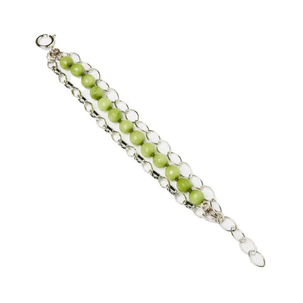 Bracciale a tre fili con Quarzo Verde e catene in Metallo