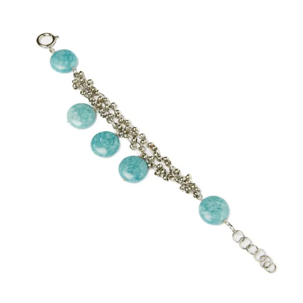 Bracciale a due fili con charms in Quarzo Azzurro e Catene in metallo