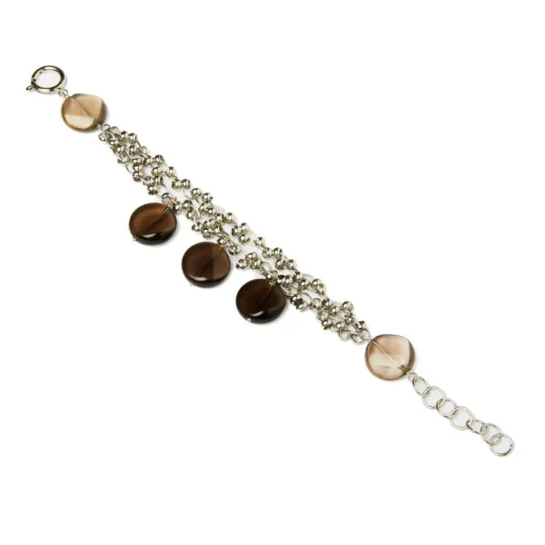 Bracciale a due fili con charms in Quarzo Fumè e catene in metallo