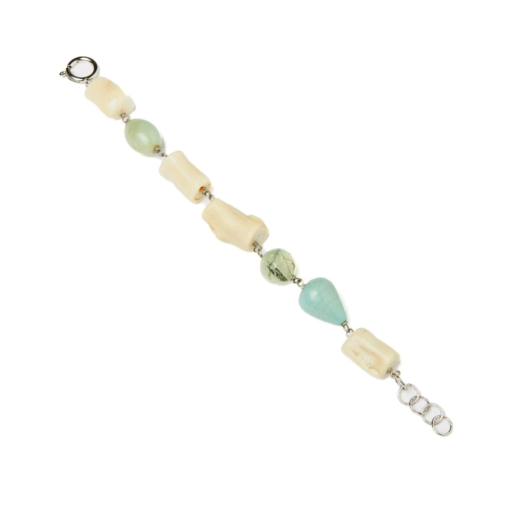 Bracciale rilegato in Bamboo, Amazzonite e Prehnite