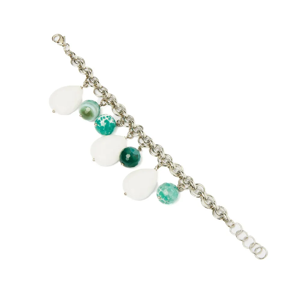 Bracciale con charms in Agata Verde e Bianca, con Catena in metallo