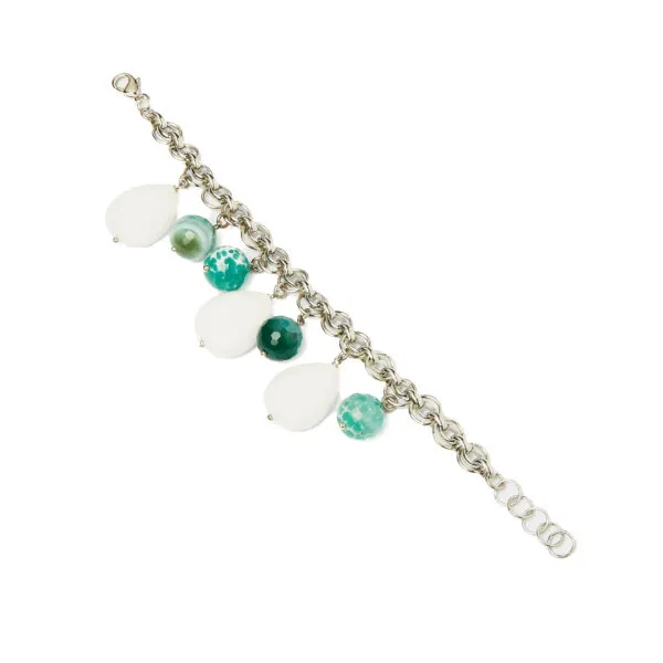 Bracciale con charms in Agata Verde e Bianca, con Catena in metallo
