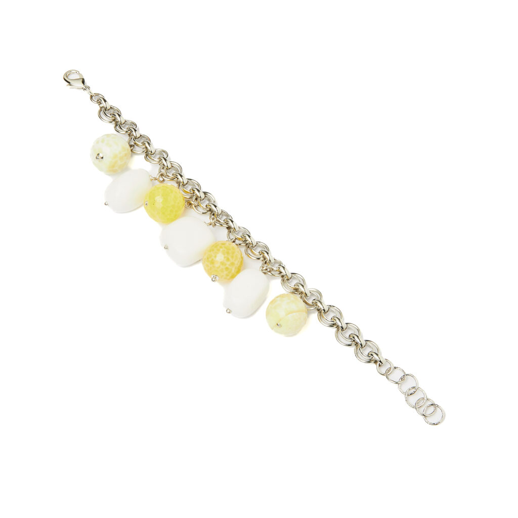 Bracciale con charms in Agata Gialla e Bianca, con Catena in metallo