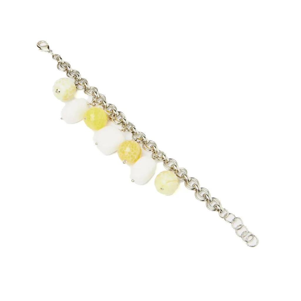 Bracciale con charms in Agata Gialla e Bianca, con Catena in metallo