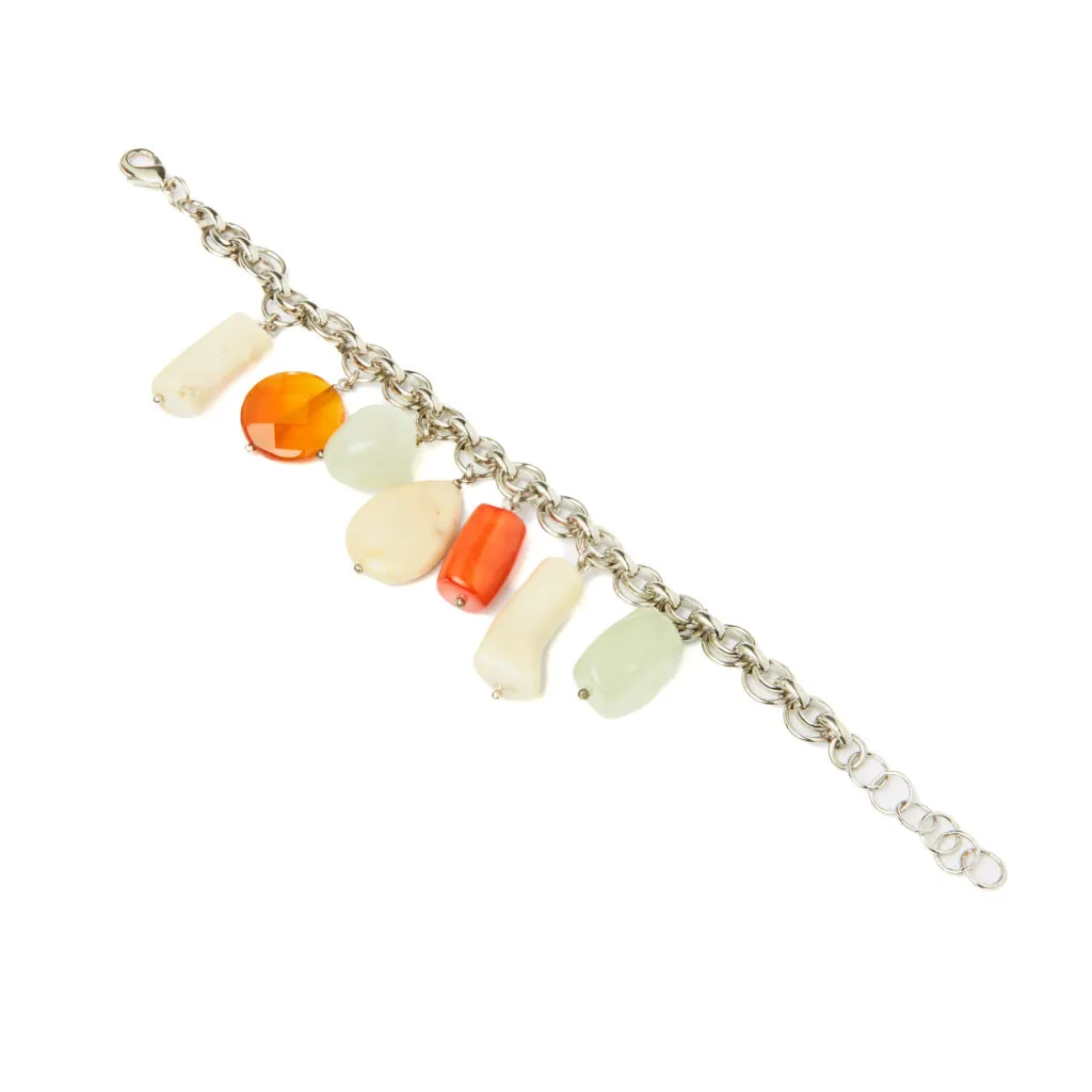 Bracciale con charms in Bamboo, Giada e Corniola, con Catena in metallo