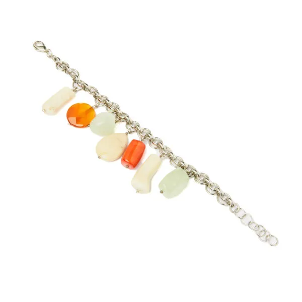Bracciale con charms in Bamboo, Giada e Corniola, con Catena in metallo