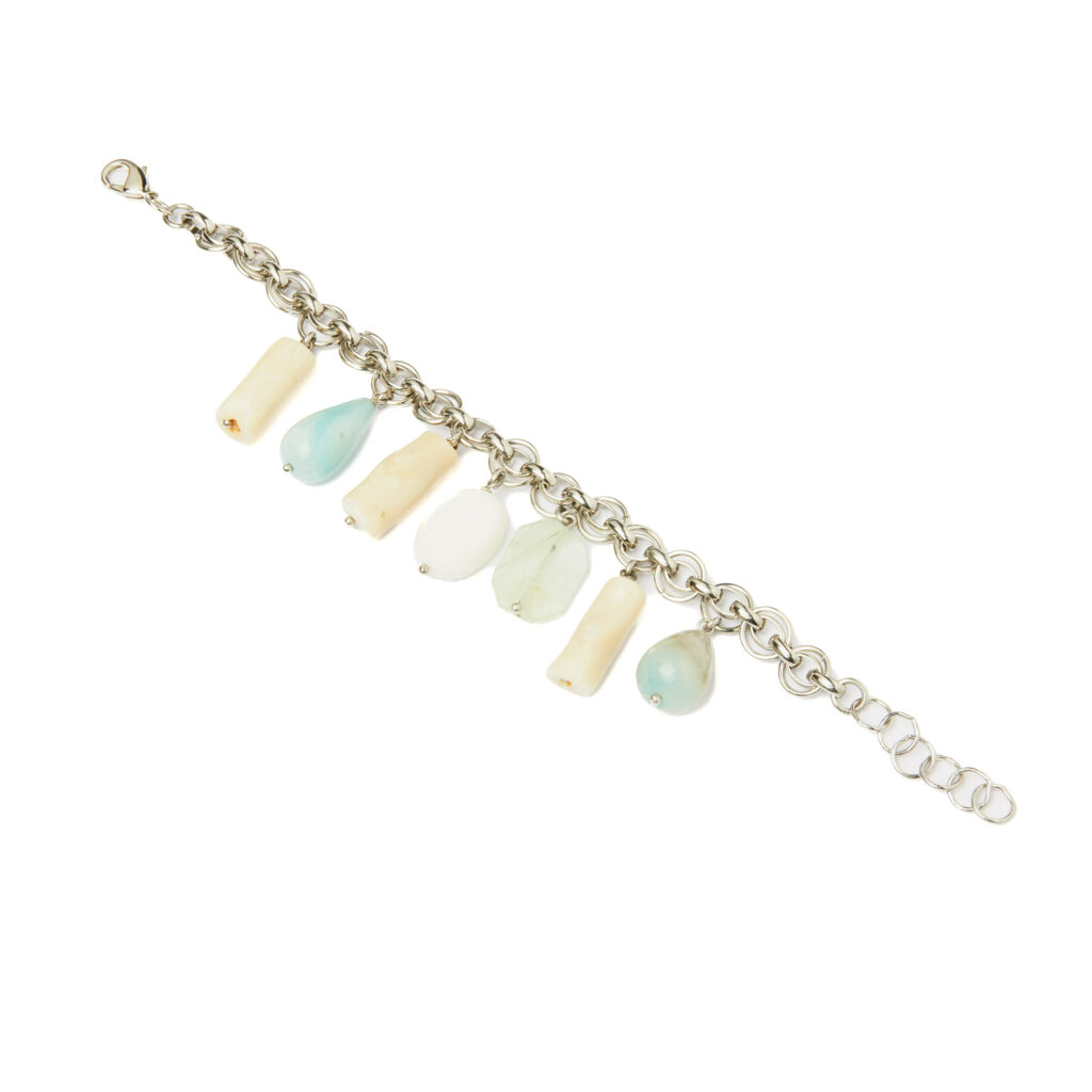 Bracciale con charms in Bamboo, Prehnite ed Amazzonite, con Catena in metallo