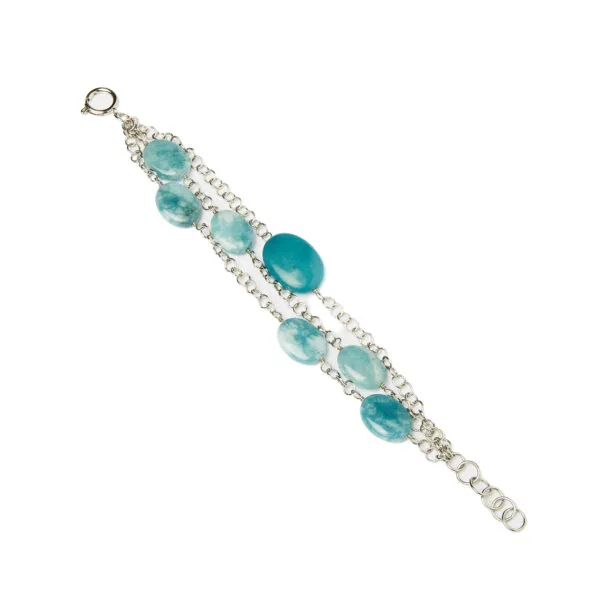 Bracciale a tre fili con catena in Metallo e Quarzo Azzurro