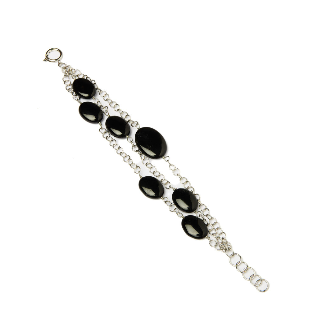 Bracciale a tre fili con catena in Metallo ed Agata Nera