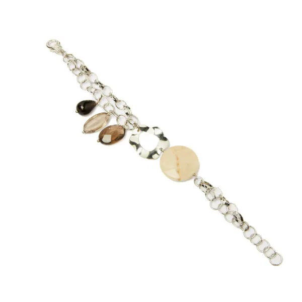 Bracciale con Charms in Quarzo Fumè ed elementi in metallo
