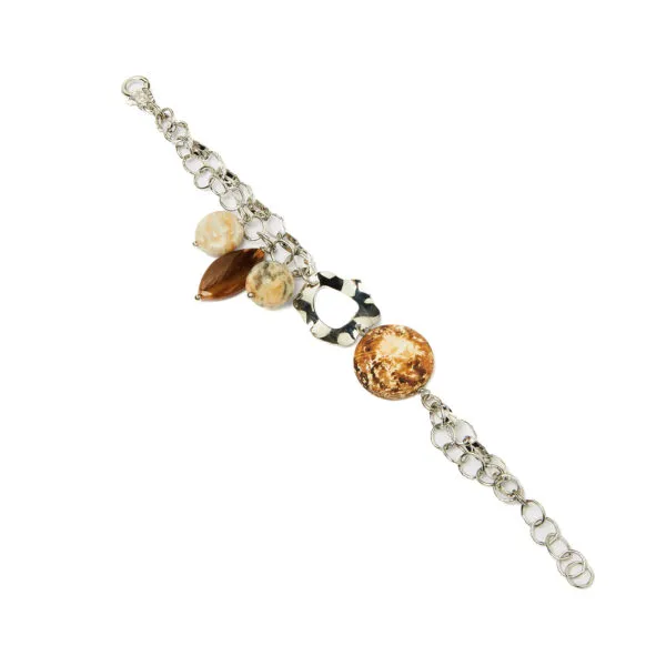 Bracciale con Charms in Diaspro marrone ed elementi in metallo