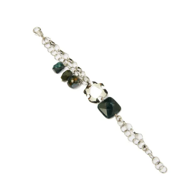 Bracciale con Charms in Agata Muschiata ed elementi in metallo