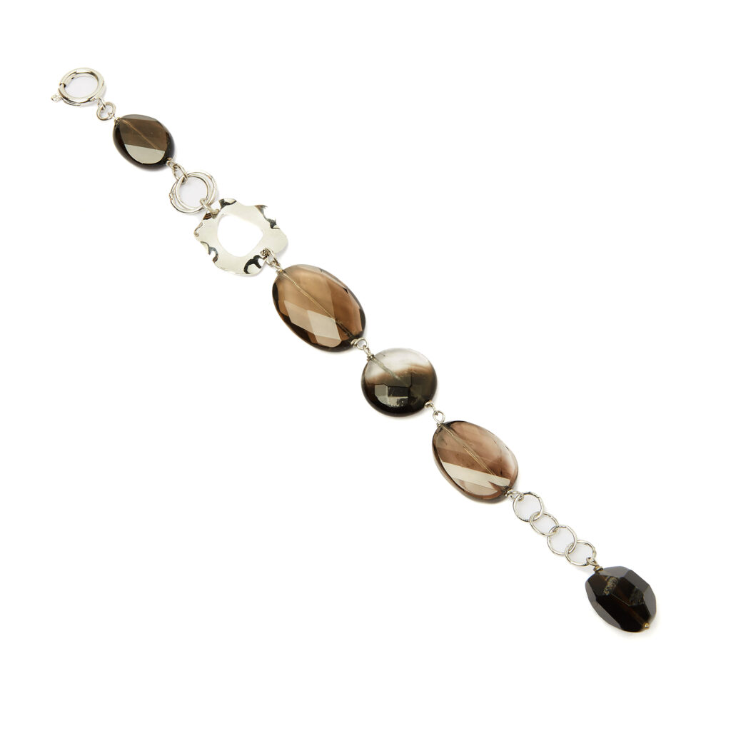 Bracciale rilegato in Quarzo Fumè, con elementi in metallo
