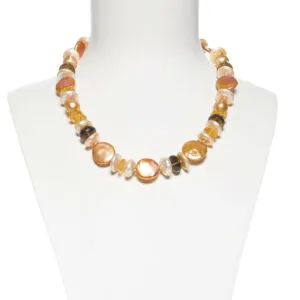 Girocollo in Quarzo Fumè, Citrino e Perle piatte