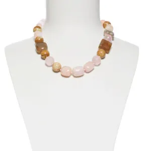 Collana corta in Quarzo rosa e Diaspro Paesaggio