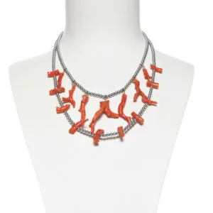 Collana corta a due fili in Corallo ed Ematite