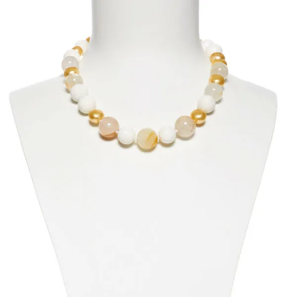 Collana in Corallo bianco, Quarzo Ematoide e perle Shell