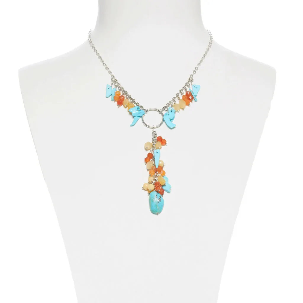 Collana in Argento con turchese, quarzo e Corniola