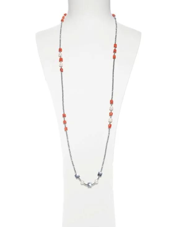 Collana lunga in Perle e Corallo, con Ematite