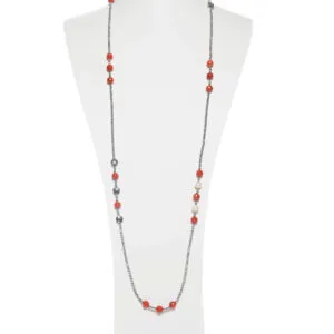 Collana medio lunga in Quarzo Cherry, perle ed Ematite