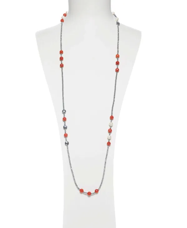 Collana medio lunga in Quarzo Cherry, perle ed Ematite