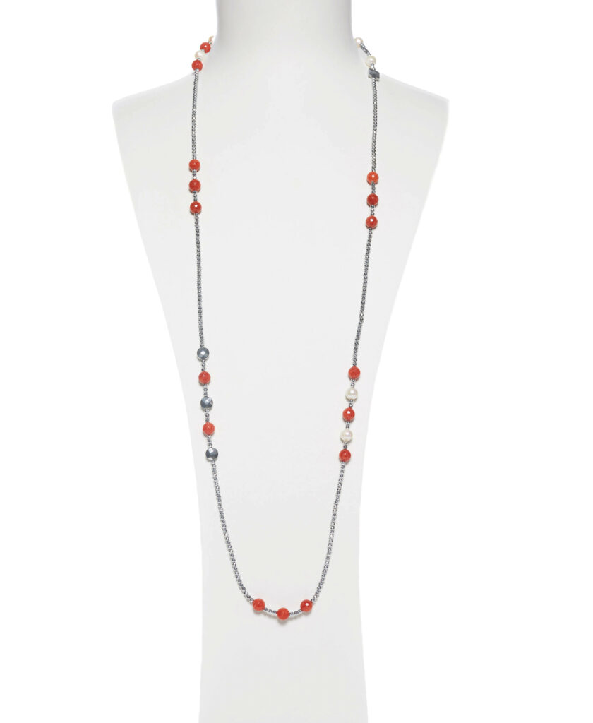 Collana medio lunga in Quarzo Cherry, perle ed Ematite