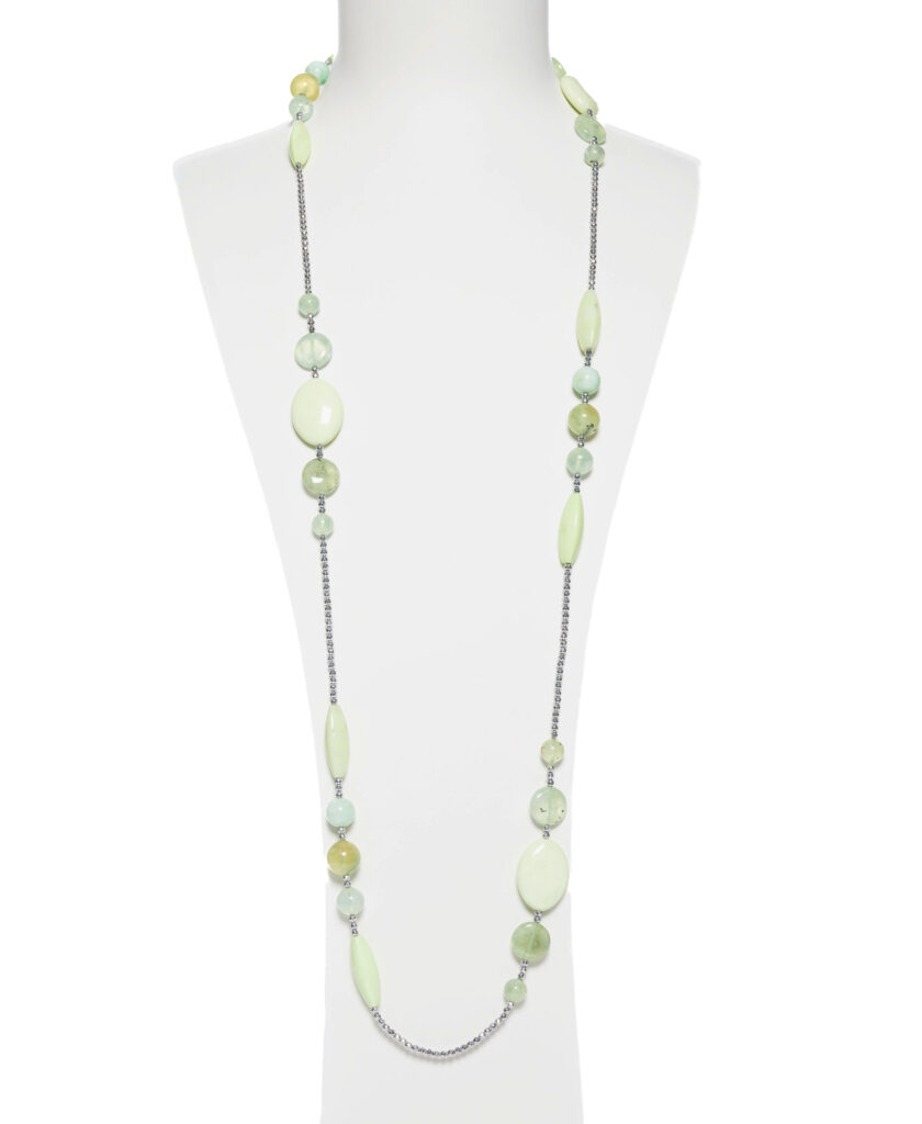 Collana lunga con Prehnite, Crisoprasio Lemon ed Ematite