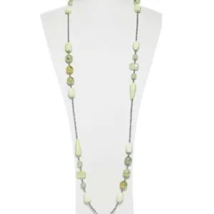 Collana in Crisoprasio Lemon e Prehnite, con Ematite