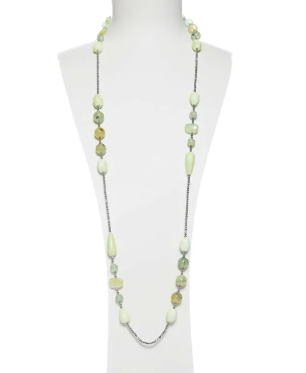 Collana in Crisoprasio Lemon e Prehnite, con Ematite