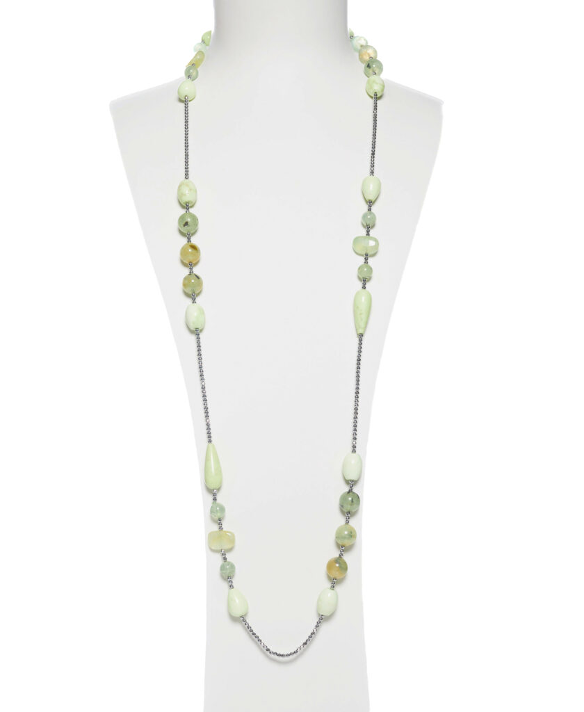 Collana in Crisoprasio Lemon e Prehnite, con Ematite