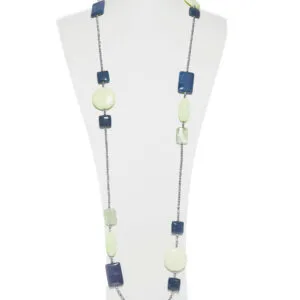 Collana lunga in Dumortierite e Crisoprasio Lemon, con Ematite