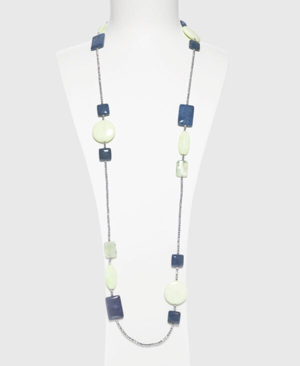 Collana lunga in Dumortierite e Crisoprasio Lemon, con Ematite