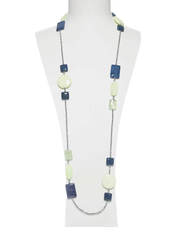 Collana lunga in Dumortierite e Crisoprasio Lemon, con Ematite