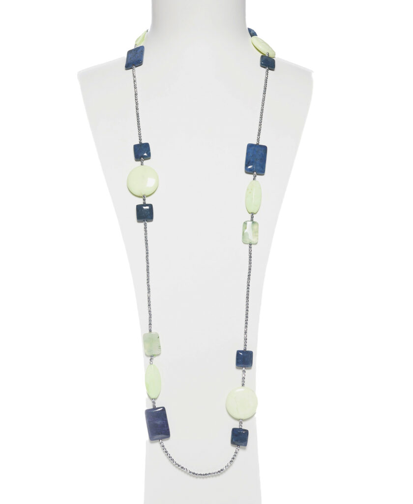 Collana lunga in Dumortierite e Crisoprasio Lemon, con Ematite