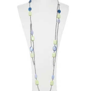 Collana lunga in Cianite e Calcedonio, con Ematite