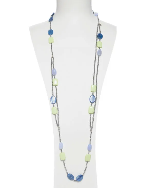 Collana lunga in Cianite e Calcedonio, con Ematite