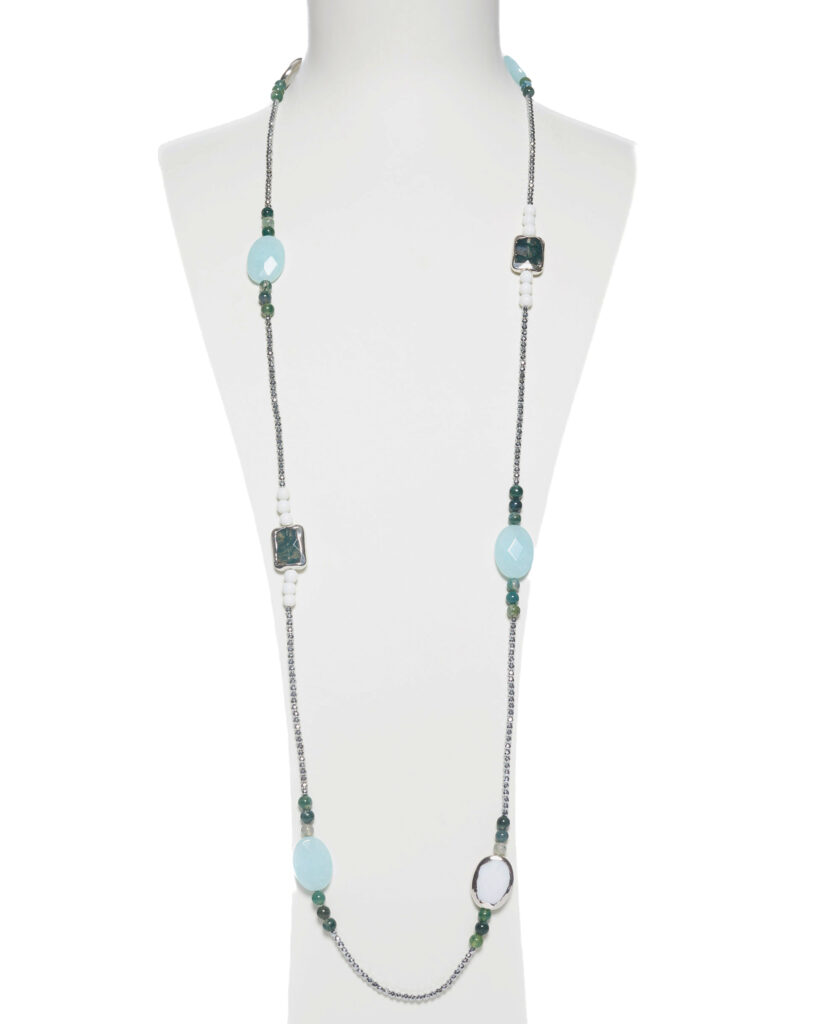 Collana lunga in Quarzo Azzurro ed Agata Muschiata